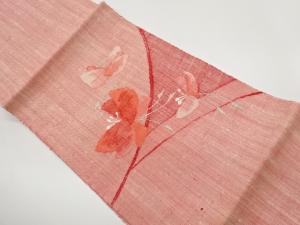 手織り真綿紬曲線に花模様織出し名古屋帯